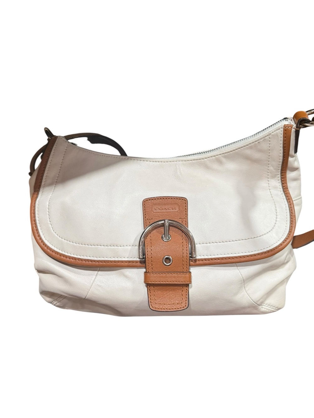 Coach Soho F19580 Ivory Leather Flap Shoulder Bag Tan Trim 2012 - Picture 7 of 9